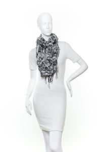 Marled Chunky Fringe Eternity Scarf by Zoe Madison : Gray/White