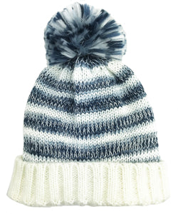 Gradient Stripe Kid's Knit Ski Hat by Sweet Giraffe : Denim/Ivory