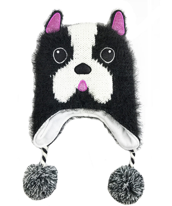 French Bulldog Chenille Kid's Hat by Sweet Giraffe : Charcoal/White