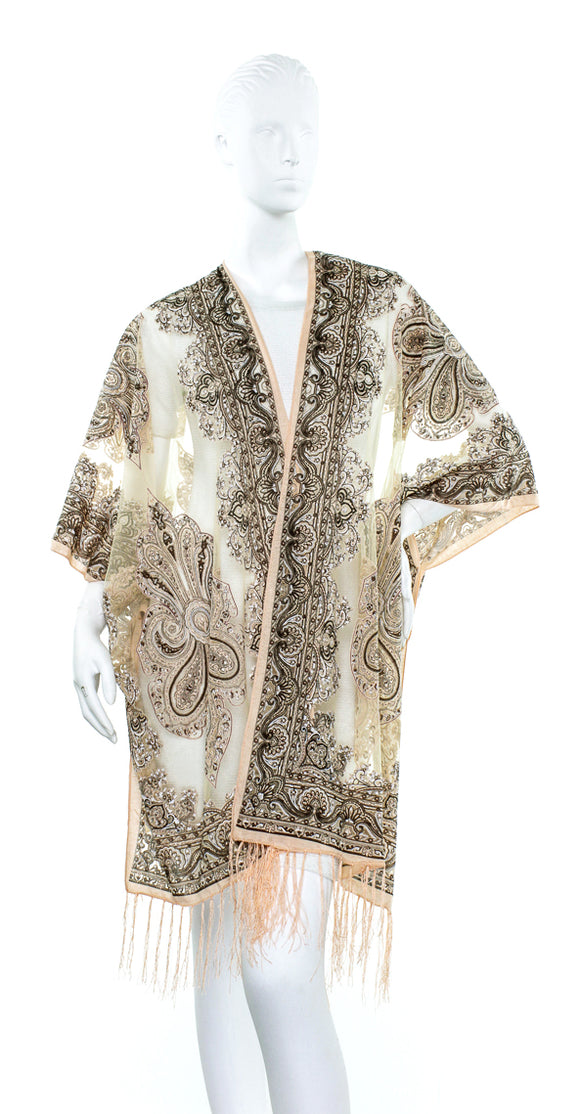 Sparkle Bohemian Burnout Kimono by Zoe Madison: Peach