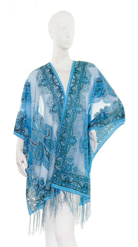 Sparkle Bohemian Burnout Kimono by Zoe Madison: Turquoise