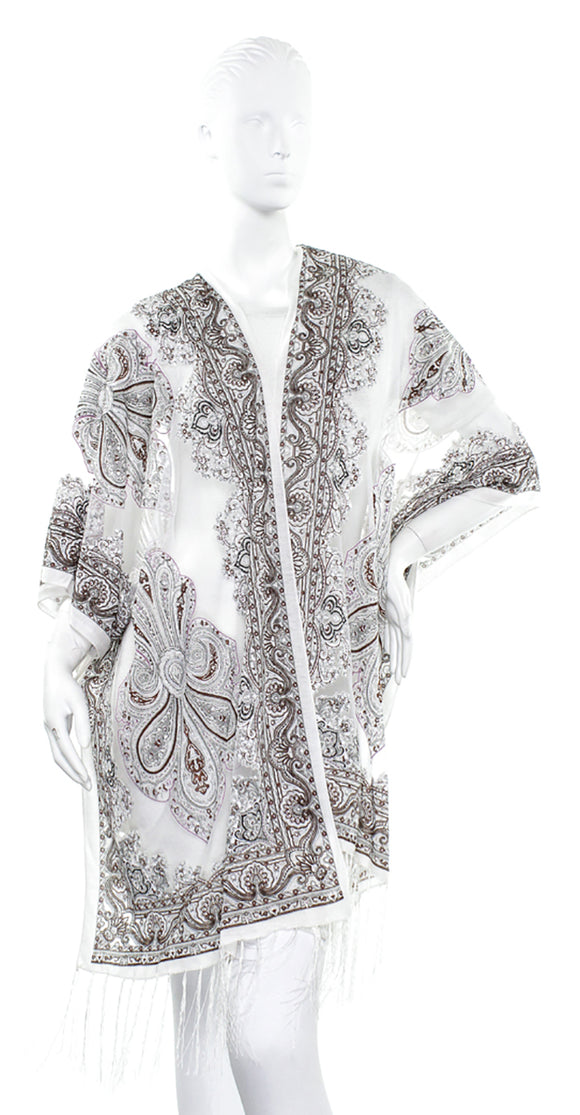 Sparkle Bohemian Burnout Kimono by Zoe Madison : White