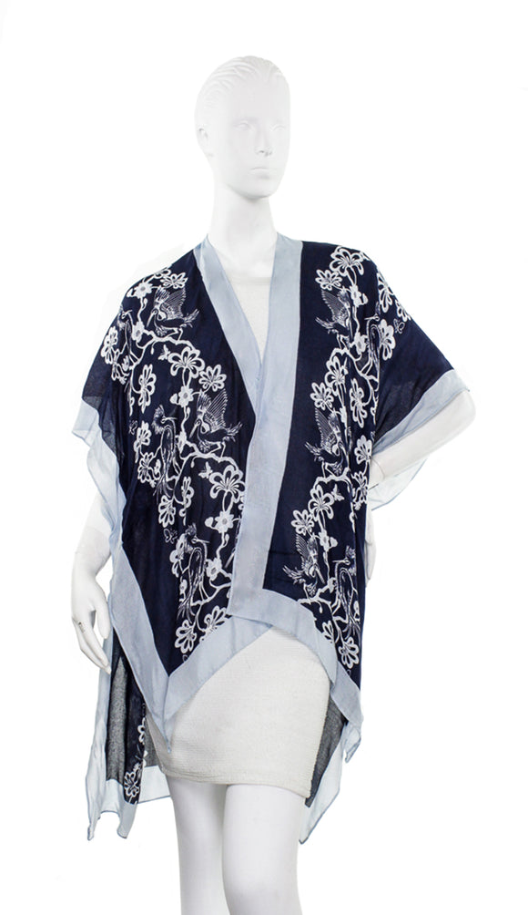 Florence Broadhurst Egrets High Low Kimono : Navy/Sky