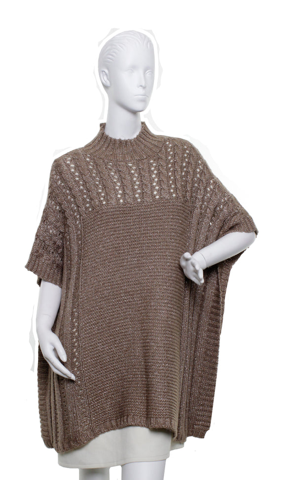 Mixstitch Knit with Metallic Poncho by Candor New York City : Bronze/Silver