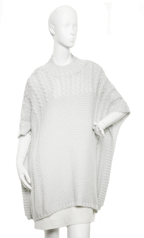 Mixstitch Knit with Metallic Poncho by Candor New York City : Ivory/Silver