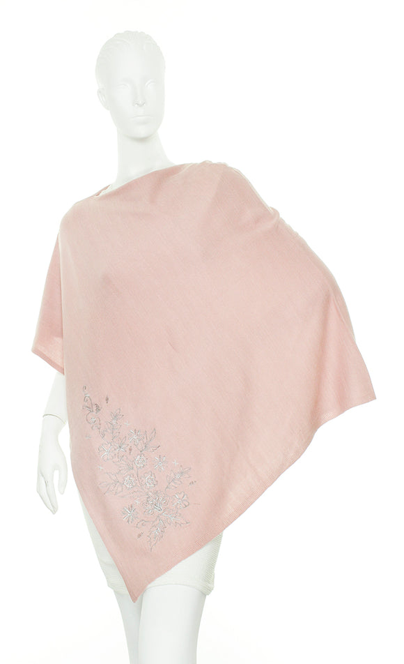 Floral Embroidery Angle Poncho by Zoe Madison : Blush/Silver