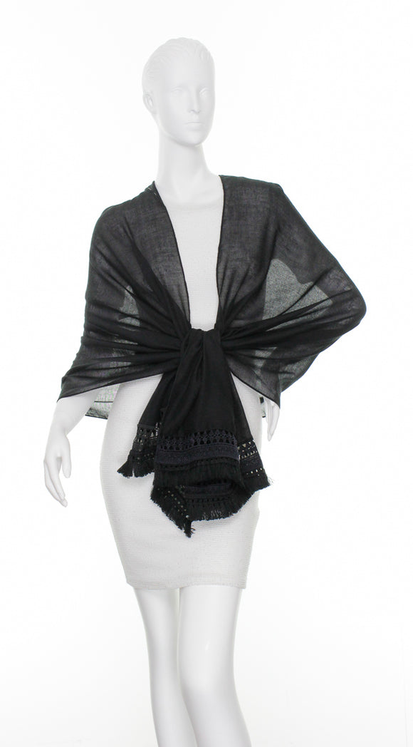 Lace Border Scarf by Zoe Madison : Black