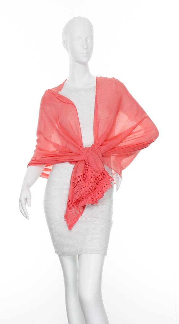 Lace Border Scarf by Zoe Madison : Coral