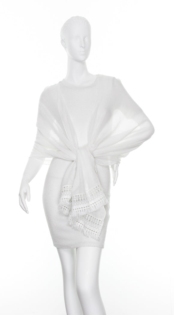 Lace Border Scarf by Zoe Madison : White