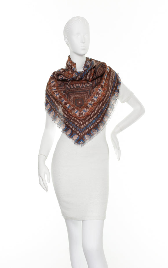 Southwest Needlepoint Print Square Scarf by Zoe Madison : Rich Brown