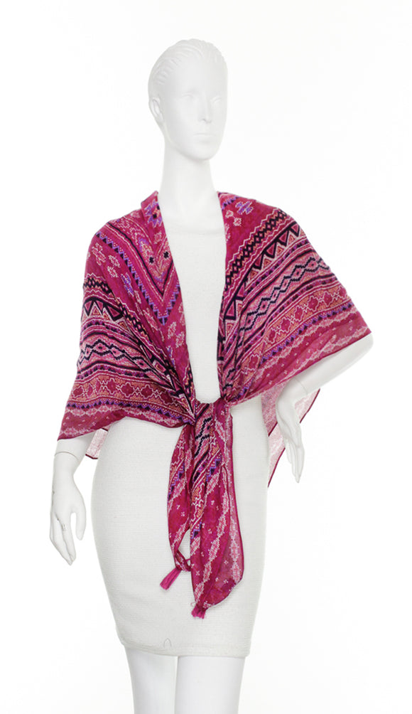 Boho Oversize Square Tassel Scarf by Zoe Madison : Fuchsia