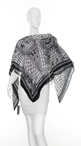 Florence Broadhurst Crocodile Oversize Square Scarf : Black/White