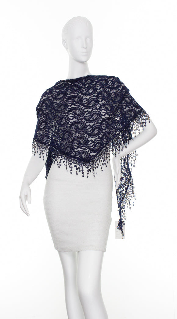 Paisley Lace Triangle Scarf by Zoe Madison : Navy