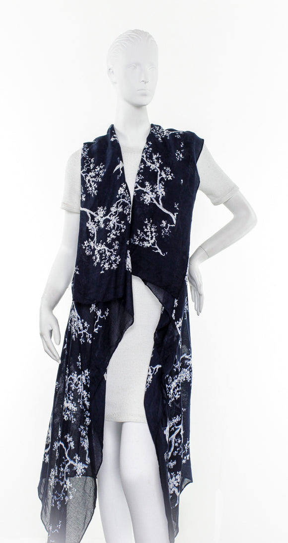 Florence Broadhurst Cranes Draping Vest : Navy/Blue