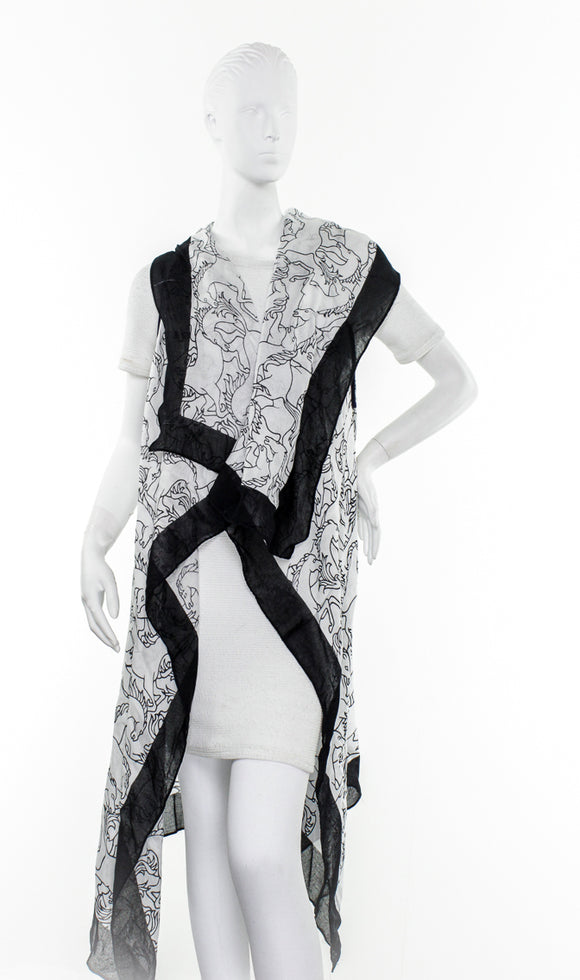 Florence Broadhurst Horses Print Draping Vest : White/Black