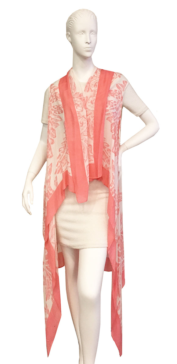 Florence Broadhurst Chandelier Tapestry Viscose Draping Vest: White/Coral